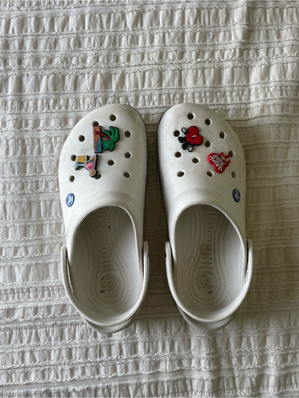 Women White Croc Sandals with Playful Charms